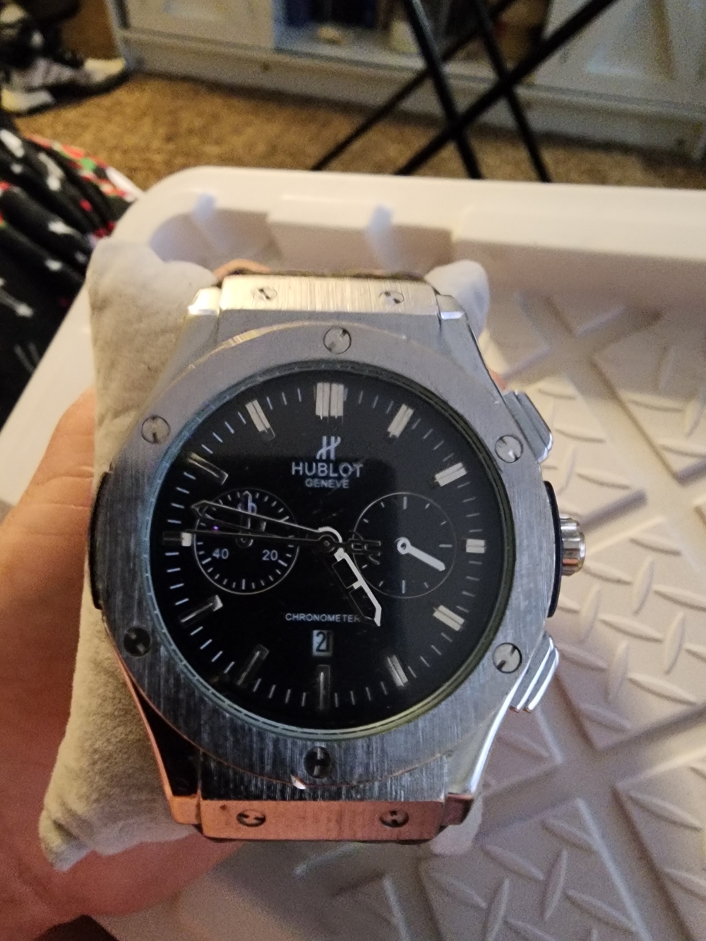 Hublot Geneve Stainless Steel Black Dial Chronograph Watch